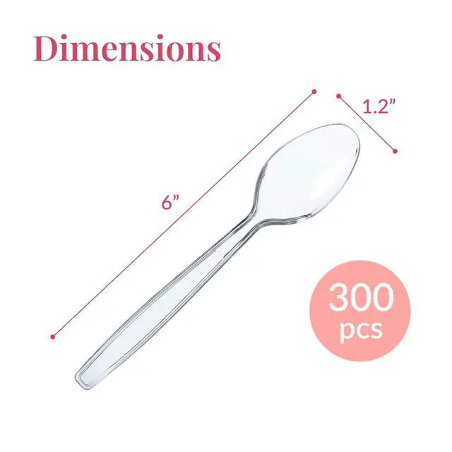 Alt view image 3 of 6 - 300 Plastic Spoons Bulk - 6-Inch Heavy Duty Disposable Silverware and Plastic Utensils Set - Durable Clear Cutlery for Hot and Cold Food - Strong Spoon Flatware for Parties and Events