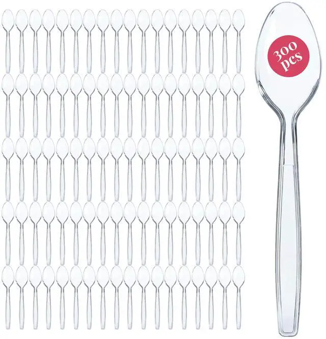 Main image of 300 Plastic Spoons Bulk - 6-Inch Heavy Duty Disposable Silverware and Plastic Utensils Set - Durable Clear Cutlery for Hot and Cold Food - Strong Spoon Flatware for Parties and Events