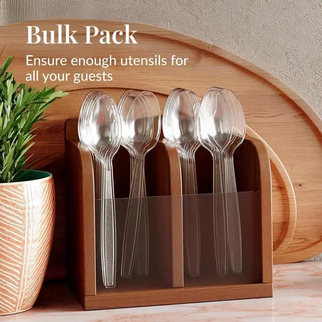 Alt view image 4 of 6 - 300 Plastic Spoons Bulk - 6-Inch Heavy Duty Disposable Silverware and Plastic Utensils Set - Durable Clear Cutlery for Hot and Cold Food - Strong Spoon Flatware for Parties and Events