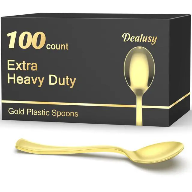 Main image of 100 Count Heavy Duty Gold Plastic Spoons Disposable | BPA-Free, Heat Resistant, Solid and Durable Premium Plastic Disposable Spoons for Party Supply