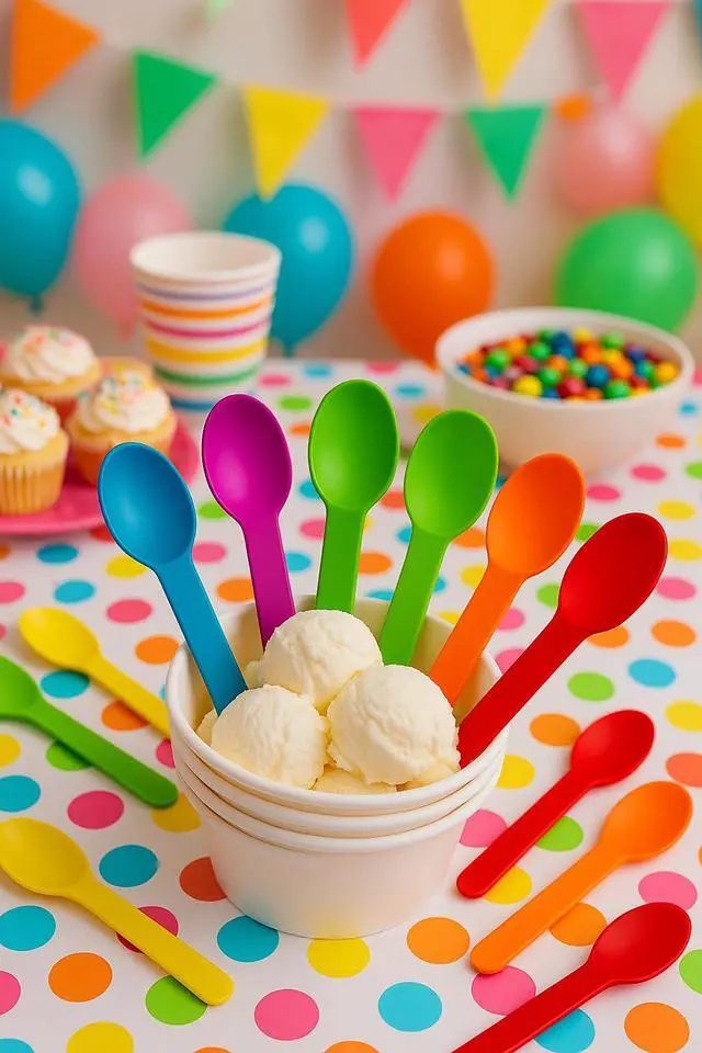 Alt view image 3 of 6 - 50PCS Premium Plastic Spoons, 5.9" Ice Cream & Dessert Spoon Random 5 Colors