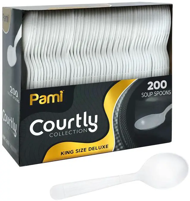 Main image of Heavy Weight Disposable Plastic Soup Spoons,White,Deluxe Size,200-Pk
