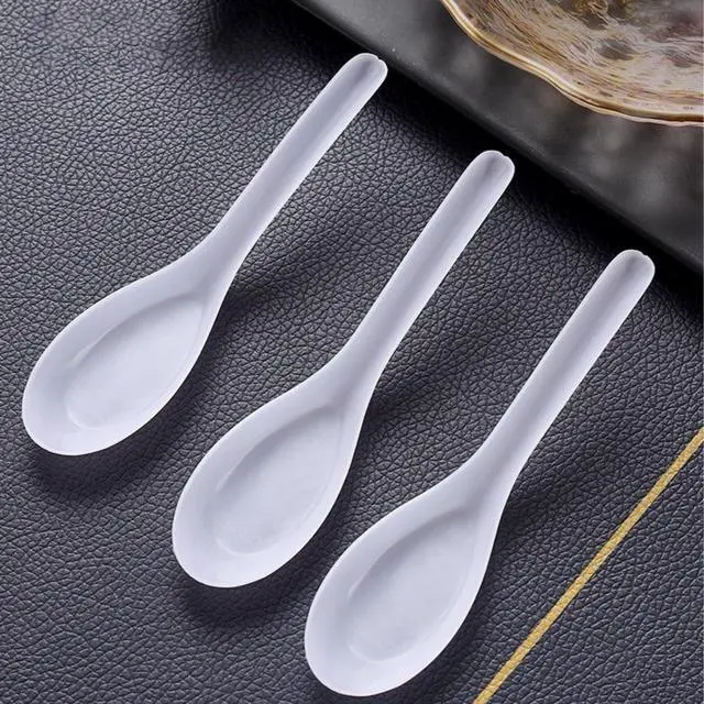 Alt view image 2 of 5 - Disposable White Plastic Spoons, 5.3" Asian Chinese Soup Spoons,tasting spoon,Front Dish Spoon,Plastic Cutlery(White 50 PCS)