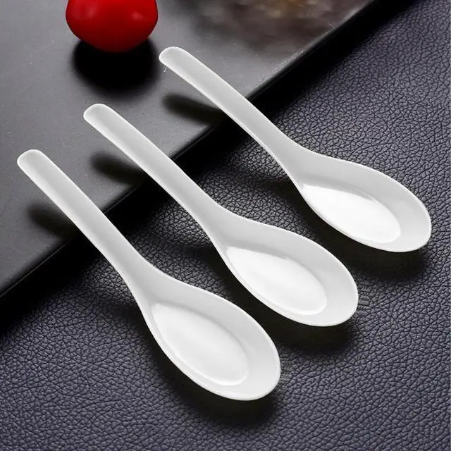 Alt view image 3 of 5 - Disposable White Plastic Spoons, 5.3" Asian Chinese Soup Spoons,tasting spoon,Front Dish Spoon,Plastic Cutlery(White 50 PCS)