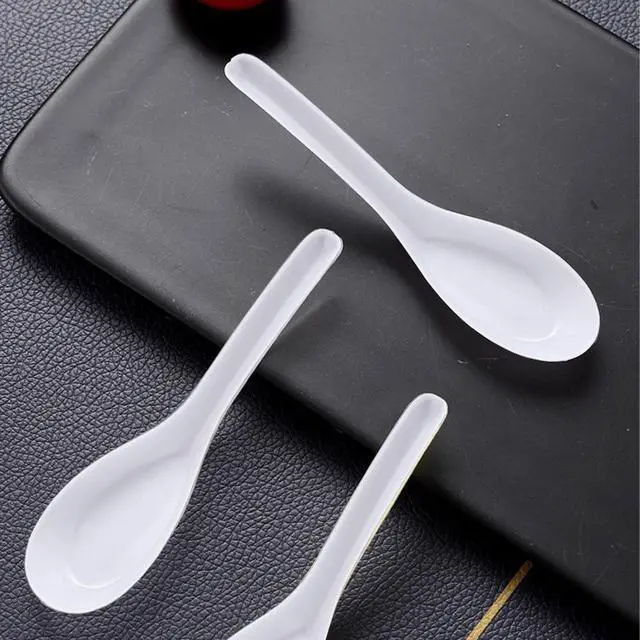 Alt view image 4 of 5 - Disposable White Plastic Spoons, 5.3" Asian Chinese Soup Spoons,tasting spoon,Front Dish Spoon,Plastic Cutlery(White 50 PCS)