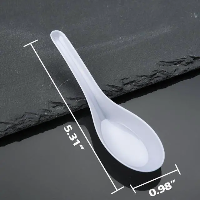 Alt view image 5 of 5 - Disposable White Plastic Spoons, 5.3" Asian Chinese Soup Spoons,tasting spoon,Front Dish Spoon,Plastic Cutlery(White 50 PCS)