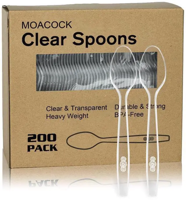 Main image of 200 Count Heavy Weight Clear Plastic Spoons | Disposable Spoons Cutlery Plastic Utensils, Heavy Duty Clear Plastic Silverware Bulk for Party Supply