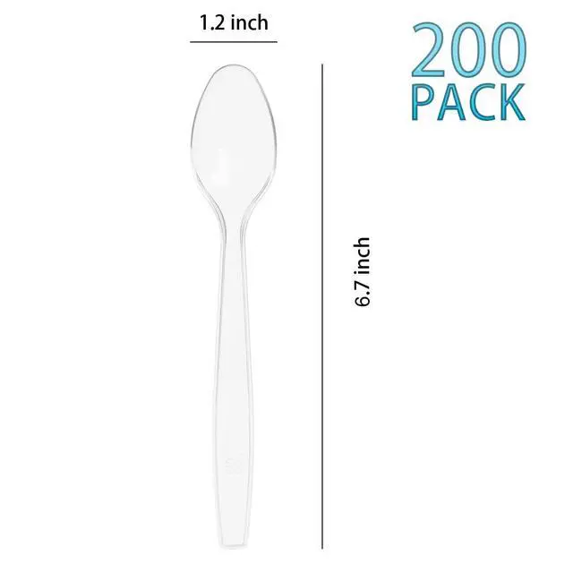 Alt view image 2 of 7 - 200 Count Heavy Weight Clear Plastic Spoons | Disposable Spoons Cutlery Plastic Utensils, Heavy Duty Clear Plastic Silverware Bulk for Party Supply