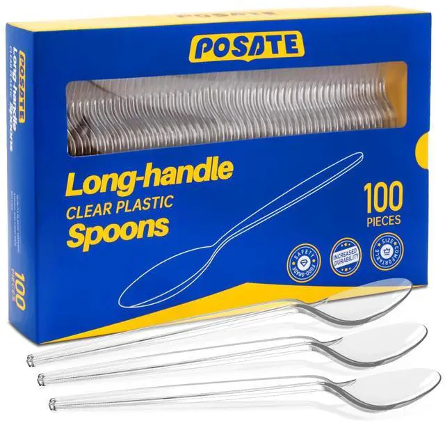 Main image of 7.1" Plastic Spoons Heavy Duty Disposable Teaspoons, Clear (100 Count)