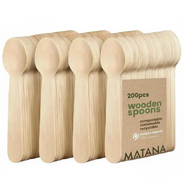 Main image of Disposable Wooden Spoons for Eating 6.3" - 200 Pack Birch Wood Spoons Disposable Cutlery, Compostable Biodegradable Spoons for Parties