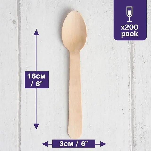 Alt view image 2 of 7 - Disposable Wooden Spoons for Eating 6.3" - 200 Pack Birch Wood Spoons Disposable Cutlery, Compostable Biodegradable Spoons for Parties