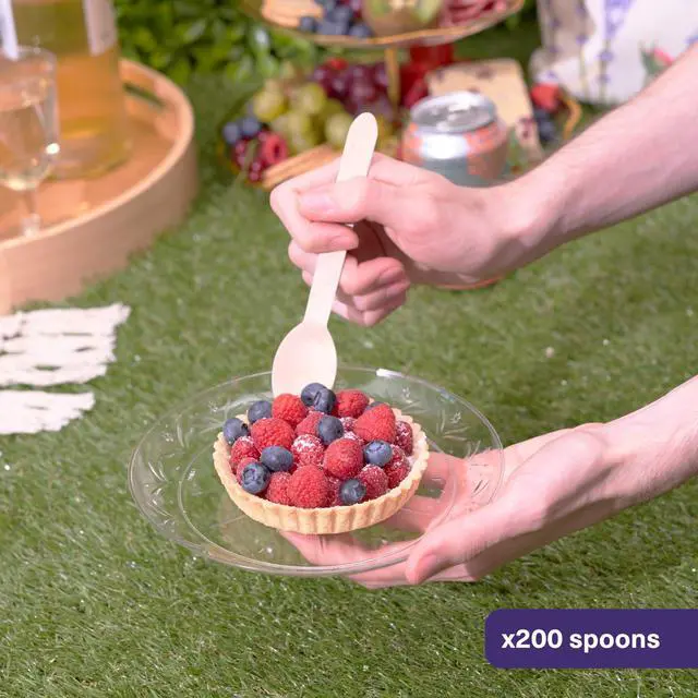 Alt view image 3 of 7 - Disposable Wooden Spoons for Eating 6.3" - 200 Pack Birch Wood Spoons Disposable Cutlery, Compostable Biodegradable Spoons for Parties