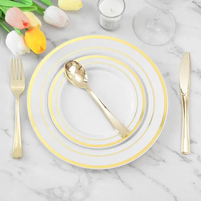 Alt view image 5 of 7 - 50 Pack 6.9 Inch Heavy Duty Gold Disposable Plastic Spoons | Heavyweight Plastic Silverware Serving Utensils, Perfect for Catering, Parties, Dinners, Weddings & Christmas