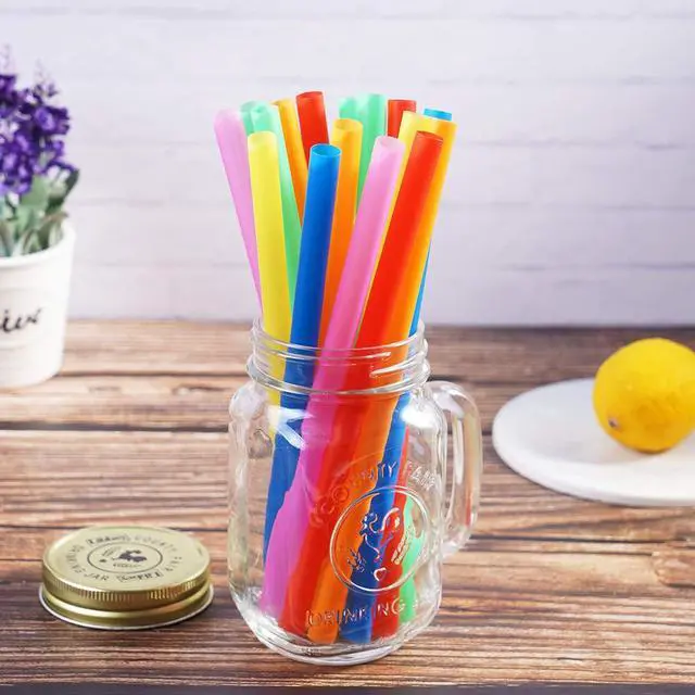Alt view image 5 of 7 - 100 Pcs Jumbo Smoothie Straws, Colorful Disposable Wide-Mouth | Large Plastic Straws for Bubble Tea, Milkshakes, Thick Drinks