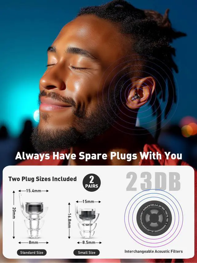 Alt view image 3 of 7 - Concert Ear Plugs, 2Pairs Reusable high Fidelity Musician Ear Plugs for Concerts Loud Music-Noise Reduction Ear Protection earplugs for Rave,Festival,Music,Tinnitus Relief
