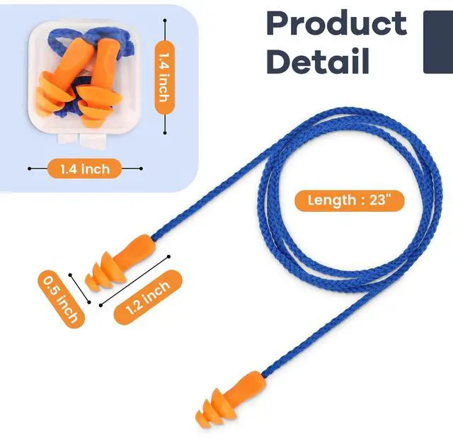 Alt view image 2 of 6 - Ear Plugs for Shooting, Silicone Corded Ear Plugs for Noise Reduction, 10 Pairs with Case for Gun Range, Sleep, Swimming, Motorcycle