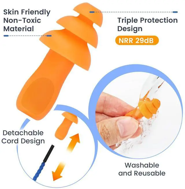 Alt view image 3 of 6 - Ear Plugs for Shooting, Silicone Corded Ear Plugs for Noise Reduction, 10 Pairs with Case for Gun Range, Sleep, Swimming, Motorcycle