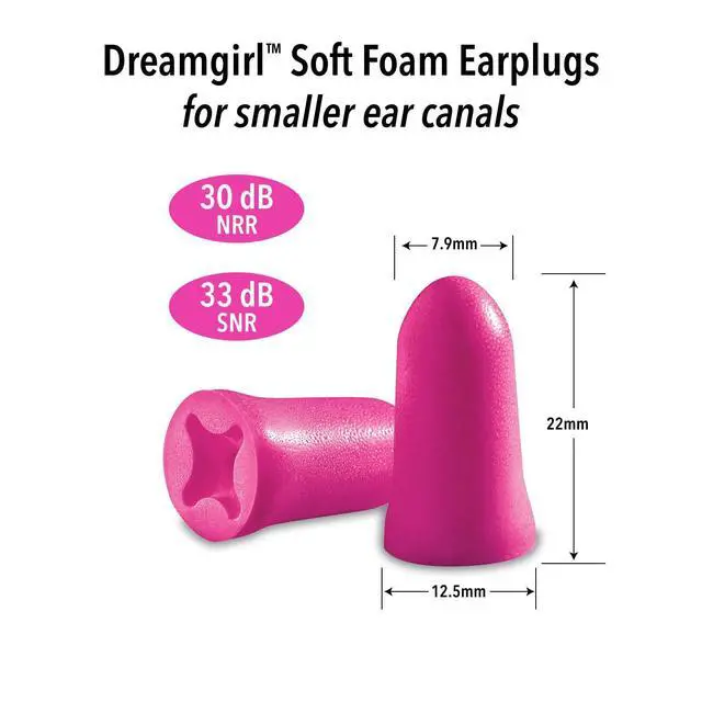 Alt view image 2 of 7 - Dreamgirl Soft Foam Earplugs, 50 Pair, Pink - 30dB NRR, 33dB SNR - Small Ear Plugs for Sleeping, Snoring, Studying, Loud Events, Traveling & Concerts
