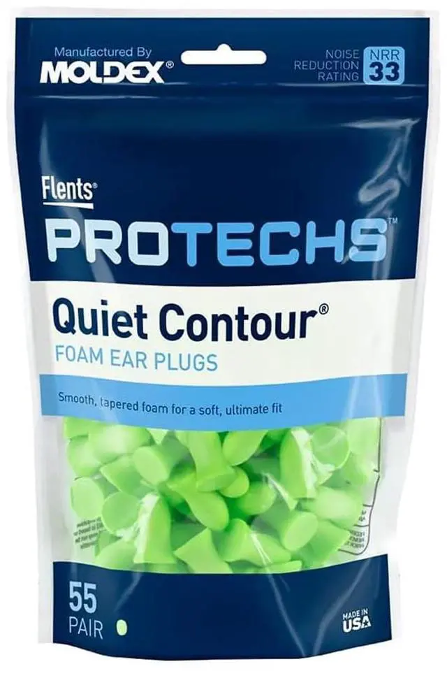 Main image of Protechs Quiet Contour Foam Ear Plugs, NRR 33, 55 Pair, Green | Reusable Foam Ear Plugs for Sleeping, Snoring, Loud Noise, Traveling, Concerts, Construction, Studying, Work & Shooting