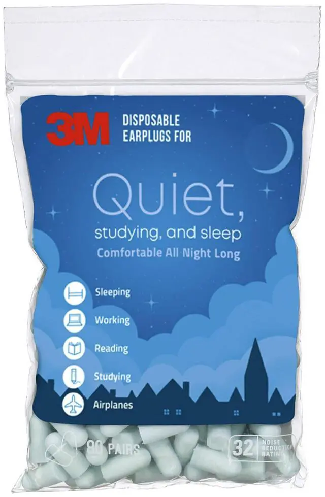Main image of Disposable Earplugs For Quiet, Studying & Sleep, 80 Pairs (160 Plugs), Noise Reduction Rating (NRR) 32 dB, Comfortable All Night Long, Light Blue Ear Plugs, Come In Resealable Bag (EPQS-80B-SIOC)