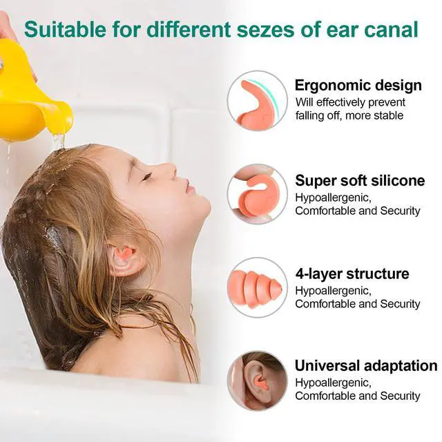 Alt view image 2 of 7 - Kids Swimming Ear Plugs,3 Pairs Waterproof Reusable Silicone Child Swim Earplugs for Swimming Surfing Bathing Showering,Small Children Water Ear Plugs Suitable for Boys and Girls (Kids 4-12 Years Old)