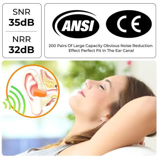 Alt view image 2 of 7 - 200Pairs Foam Ear Plugs for Sleeping,32dB,Orange | Disposable Noise Reduction Earplugs,Bulk Ear Plugs for Shooting Range, Work, Travel,Concert