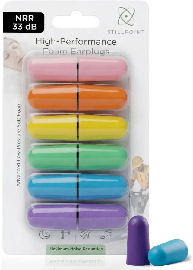 Main image of Soft Foam Earplugs, 33 dB NRR, 6 Pair 12 Ear Plugs, Maximum Protection for Sleeping; Silence Snoring, Airplanes, Airports, Power Tools, Phone Conversations, Loud Work Environments (Neon)