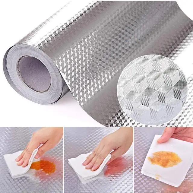 Main image of Kitchen Backsplash Stickers,15.7X196.9 inch, Self Adhesive Drawer Liner Peel and Stick Foil Wallpaper Cabinets Shelf Sticker (0.4M5M, Cube Texture-Silver)