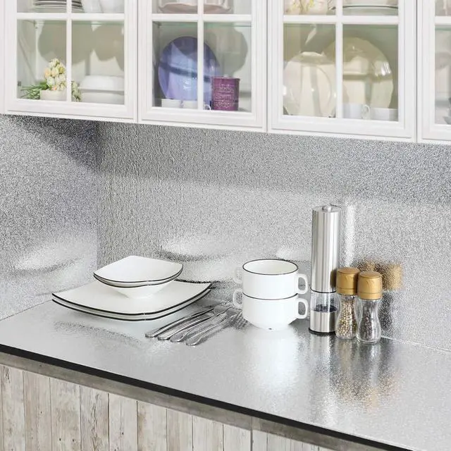 Alt view image 4 of 6 - Kitchen Backsplash Wallpaper Peel and Stick Aluminum Foil Contact Paper Self Adhesive Oil-Proof Heat Resistant Wall Sticker for Countertop Drawer Liner Shelf Liner (15.74x118.11inches)
