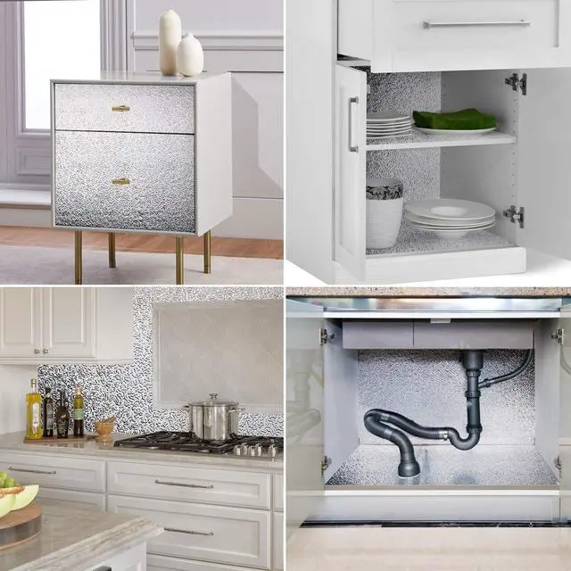Alt view image 5 of 6 - Kitchen Backsplash Wallpaper Peel and Stick Aluminum Foil Contact Paper Self Adhesive Oil-Proof Heat Resistant Wall Sticker for Countertop Drawer Liner Shelf Liner (15.74x118.11inches)