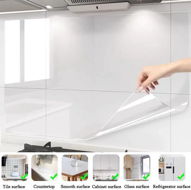 Alt view image 3 of 7 - Clear Contact Paper Peel and Stick, 3PCS 1M Contact Transparent Oil-Proof Wall Protector Sticker, Waterproof Clear Backsplash Protector for Kitchen, Wallpaper Countertop Covers Protection