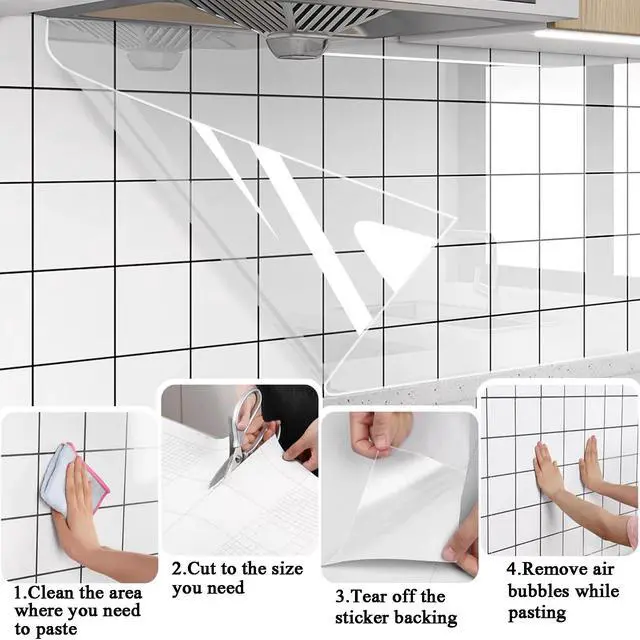 Alt view image 5 of 7 - Clear Contact Paper Peel and Stick, 3PCS 1M Contact Transparent Oil-Proof Wall Protector Sticker, Waterproof Clear Backsplash Protector for Kitchen, Wallpaper Countertop Covers Protection