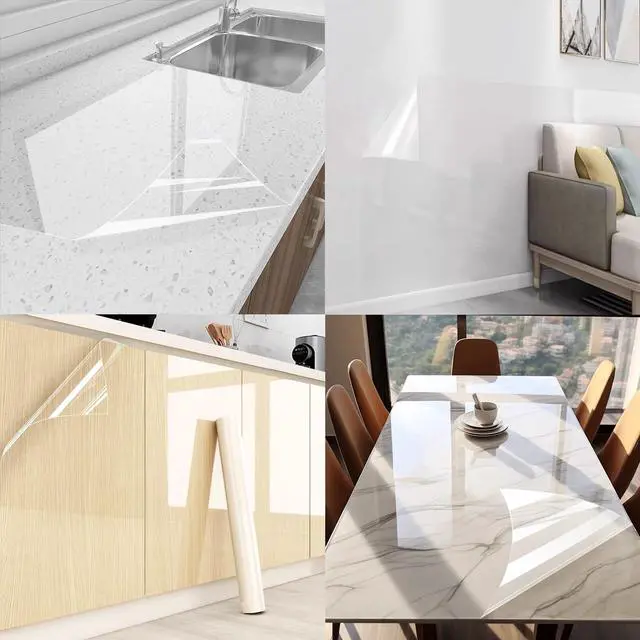 Alt view image 7 of 7 - Clear Contact Paper Peel and Stick, 3PCS 1M Contact Transparent Oil-Proof Wall Protector Sticker, Waterproof Clear Backsplash Protector for Kitchen, Wallpaper Countertop Covers Protection