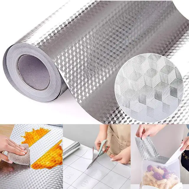 Main image of Kitchen Backsplash Wallpaper Oil Proof Sticker Aluminum Foil Contact Paper | Silver Self-Adhesive Shelf Liner Cabinet Liner Waterproof and Heat Resistant Peel and Stick Wallpaper (15.7X197 Inches)