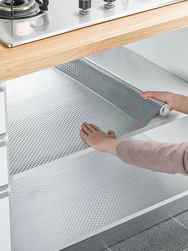 Alt view image 3 of 7 - Kitchen Backsplash Wallpaper Oil Proof Sticker Aluminum Foil Contact Paper | Silver Self-Adhesive Shelf Liner Cabinet Liner Waterproof and Heat Resistant Peel and Stick Wallpaper (15.7X197 Inches)