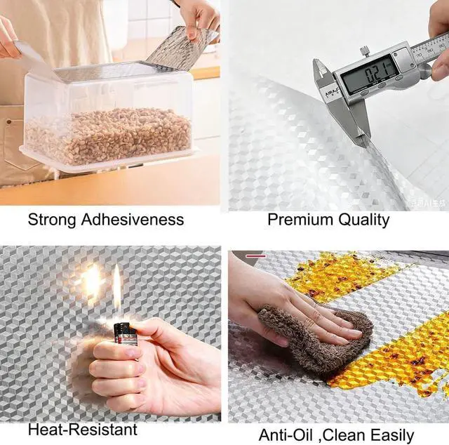 Alt view image 4 of 7 - Kitchen Backsplash Wallpaper Oil Proof Sticker Aluminum Foil Contact Paper | Silver Self-Adhesive Shelf Liner Cabinet Liner Waterproof and Heat Resistant Peel and Stick Wallpaper (15.7X197 Inches)