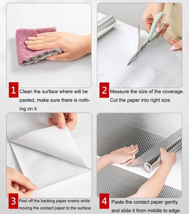 Alt view image 6 of 7 - Kitchen Backsplash Wallpaper Oil Proof Sticker Aluminum Foil Contact Paper | Silver Self-Adhesive Shelf Liner Cabinet Liner Waterproof and Heat Resistant Peel and Stick Wallpaper (15.7X197 Inches)