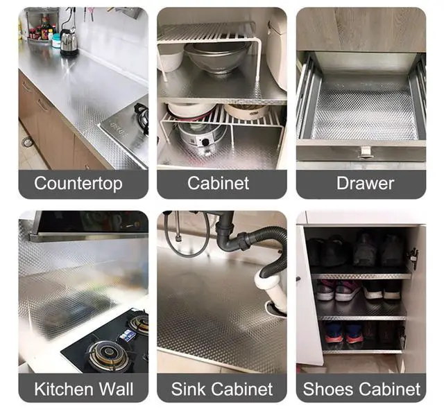 Alt view image 5 of 7 - Kitchen Backsplash Wallpaper Oil Proof Sticker Aluminum Foil Contact Paper | Silver Self-Adhesive Shelf Liner Cabinet Liner Waterproof and Heat Resistant Peel and Stick Wallpaper (15.7X197 Inches)