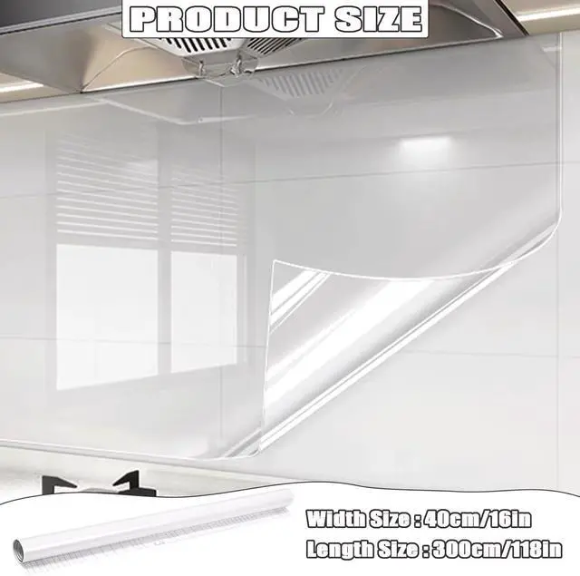 Alt view image 2 of 7 - Kitchen Oil Proof Clear Wall Protector Film, 15.7x118 Clear Contact Paper Peel and Stick, Self-Adhesive Transparent Backsplash Sticker Roll, Heat-Resistant Vinyl Film Wallpaper Protection for Cabinet