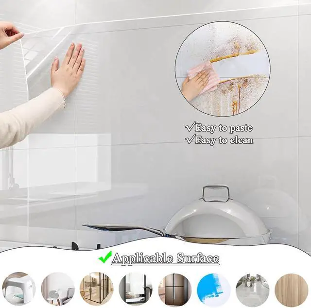 Alt view image 4 of 7 - Kitchen Oil Proof Clear Wall Protector Film, 15.7x118 Clear Contact Paper Peel and Stick, Self-Adhesive Transparent Backsplash Sticker Roll, Heat-Resistant Vinyl Film Wallpaper Protection for Cabinet