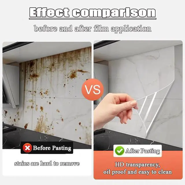 Alt view image 5 of 7 - Kitchen Oil Proof Clear Wall Protector Film, 15.7x118 Clear Contact Paper Peel and Stick, Self-Adhesive Transparent Backsplash Sticker Roll, Heat-Resistant Vinyl Film Wallpaper Protection for Cabinet