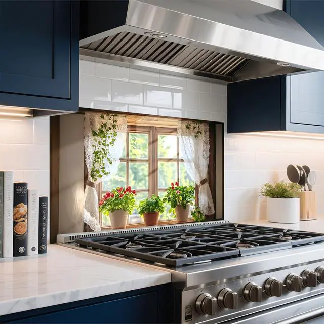 Alt view image 2 of 7 - Kitchen Wallpaper Self Adhesive Oil Proof Sticker Waterproof Backsplash Wall Protector Film Removable Paper for Cupboard 30 X 16 inch (Window 2, 30L x16W)