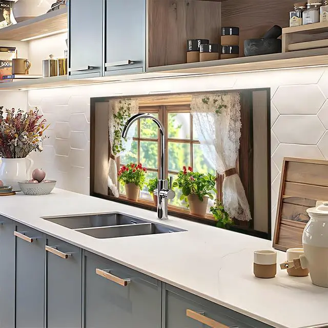 Alt view image 6 of 7 - Kitchen Wallpaper Self Adhesive Oil Proof Sticker Waterproof Backsplash Wall Protector Film Removable Paper for Cupboard 30 X 16 inch (Window 2, 30L x16W)