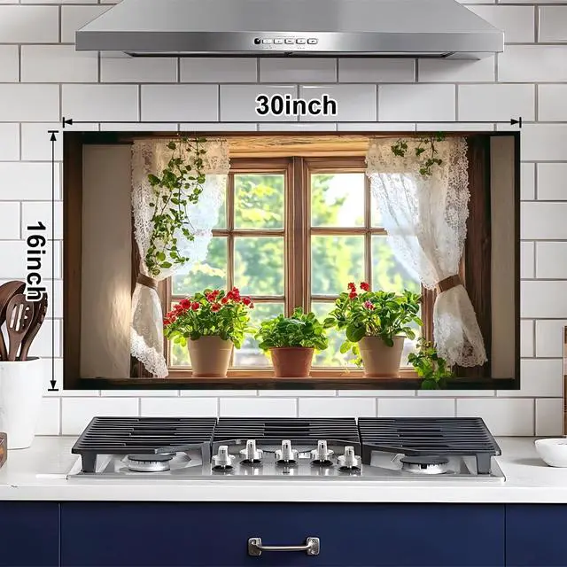 Alt view image 4 of 7 - Kitchen Wallpaper Self Adhesive Oil Proof Sticker Waterproof Backsplash Wall Protector Film Removable Paper for Cupboard 30 X 16 inch (Window 2, 30L x16W)