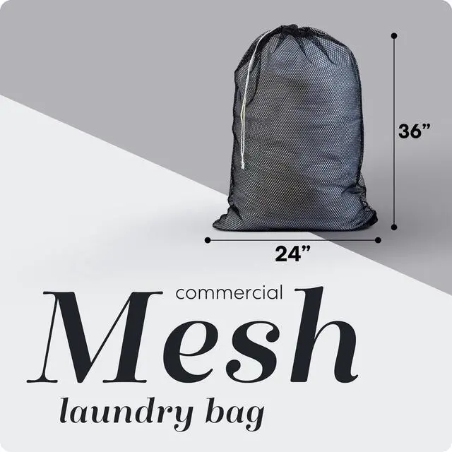 Alt view image 2 of 7 - Mesh XL Laundry Bag 24"x36", Heavy Duty Drawstring, Black | Machine Washable, Secure Drawstring, For Delicates, Travel & Storage - College Dorms, Laundromats, Apartments