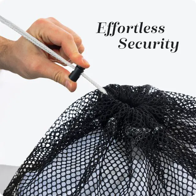 Alt view image 6 of 7 - Mesh XL Laundry Bag 24"x36", Heavy Duty Drawstring, Black | Machine Washable, Secure Drawstring, For Delicates, Travel & Storage - College Dorms, Laundromats, Apartments
