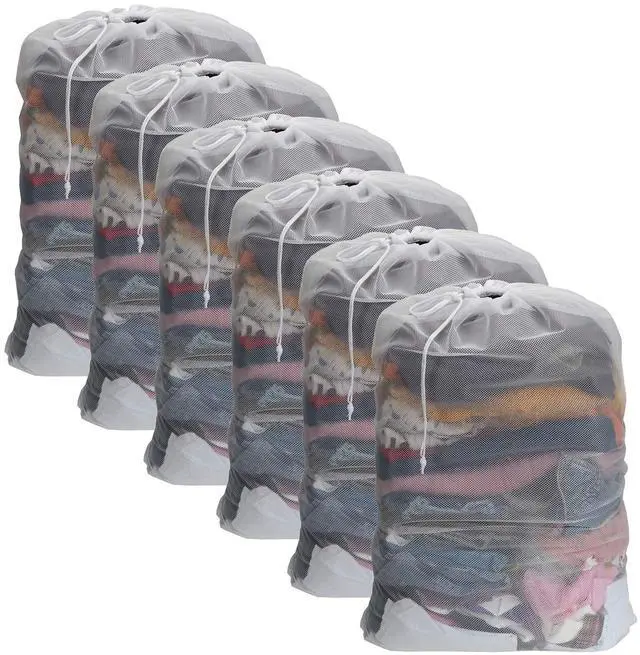 Main image of 6 Pack Mesh Laundry Bag with Drawstring Closure, 24" x 36" Heavy Duty Extra Large Laundry Bags for Travel, Storage, College, Dorm and Apartment Dwellers, Machine Washable