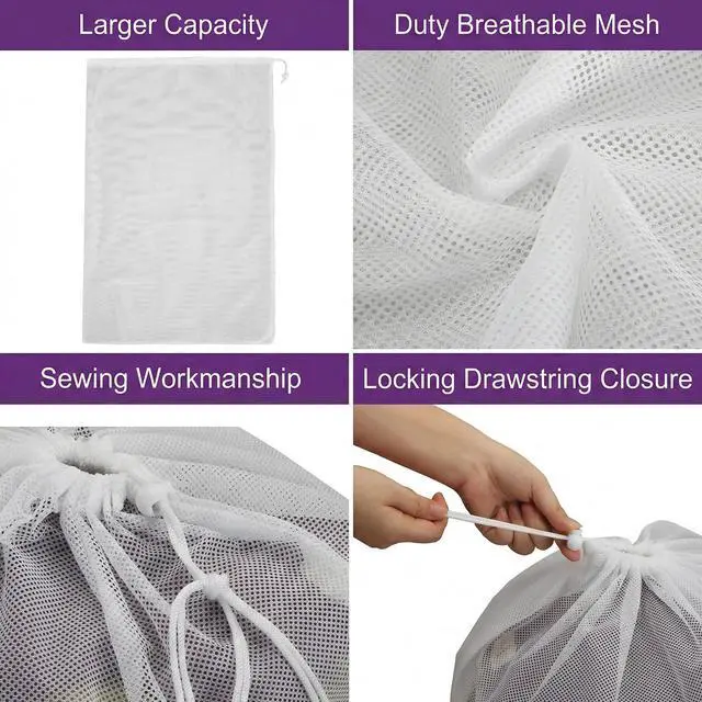 Alt view image 3 of 7 - 6 Pack Mesh Laundry Bag with Drawstring Closure, 24" x 36" Heavy Duty Extra Large Laundry Bags for Travel, Storage, College, Dorm and Apartment Dwellers, Machine Washable