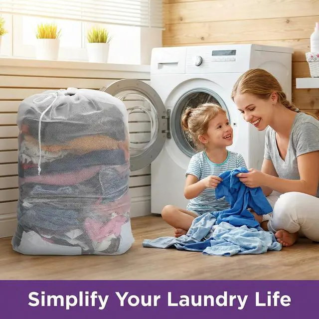 Alt view image 6 of 7 - 6 Pack Mesh Laundry Bag with Drawstring Closure, 24" x 36" Heavy Duty Extra Large Laundry Bags for Travel, Storage, College, Dorm and Apartment Dwellers, Machine Washable