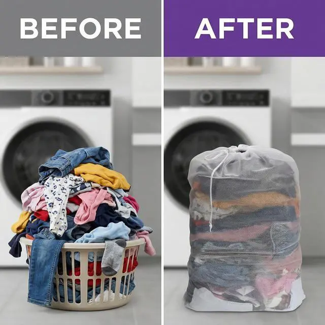 Alt view image 5 of 7 - 6 Pack Mesh Laundry Bag with Drawstring Closure, 24" x 36" Heavy Duty Extra Large Laundry Bags for Travel, Storage, College, Dorm and Apartment Dwellers, Machine Washable